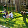 Students sitting outside on grass
